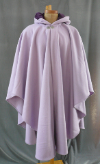 Cloak:1719, Cloak Style:Cape / Ruana, Cloak Color:Lilac Purple, Fiber / Weave:Wool/Nylon Plush Coating, Cloak Clasp:Vale, Hood Lining:Purple Cotton Velveteen, Back Length:45", Neck Length:22", Seasons:Winter, Fall, Spring.