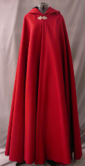 Cloak:1757, Cloak Style:Full Circle Cloak, Cloak Color:Colonial Red, Fiber / Weave:Heavy Wool Melton, Cloak Clasp:Triple Medallion, Hood Lining:Black Silk Velvet, Back Length:57.5", Neck Length:20.5", Seasons:Winter, Fall, Spring.