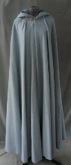 Cloak:1762, Cloak Style:Half Circle, Cloak Color:Denim, Fiber / Weave:Brushed Wool Melton, Washed- 80% Wool, 20% Nylon, Cloak Clasp:Vale, Hood Lining:Grey Cotton Velvet, Back Length:53", Neck Length:21", Seasons:Winter, Fall, Spring.