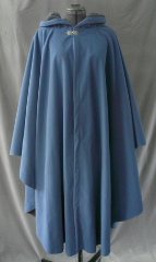 Cloak:1767, Cloak Style:Cape / Ruana, Cloak Color:Blue/Grey, Fiber / Weave:Windblock Polar Fleece, Cloak Clasp:Medallion, Hood Lining:Unlined, Back Length:47", Neck Length:23", Seasons:Winter, Fall, Spring.