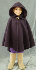 Cloak:1917, Cloak Style:Cape / Ruana, Cloak Color:Wine, Fiber / Weave:Plush Wool Coating, Cloak Clasp:Double Spiral, Hood Lining:Self-lining, Back Length:27", Neck Length:17", Seasons:Winter, Fall, Spring, Note:This reddish purple wool cloak is very plush and warm! <br>The small neck size is perfect for the young ones. <br>Finished with a cute Double Spiral <br>hook-and-eye clasp in goldtone..