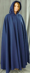 Cloak:1928, Cloak Style:Full Circle Cloak, Cloak Color:Navy Blue, Fiber / Weave:Heavy Wool Melton, Cloak Clasp:Geranium Leaves, Hood Lining:Navy Blue velveteen, Back Length:57", Neck Length:24", Seasons:Winter, Fall, Spring, Note:This Navy blue full-circle cloak is made from a heavy wool melton, <br>and features a full hood with a matching Navy blue velveteen lining. <br>Finished with a gorgeous handmade Geranium Leaves hook-and-eye clasp..