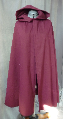 Cloak:2038, Cloak Style:Fuller Half circle, Cloak Color:Burgundy, Fiber / Weave:Cotton Twill with Lycra, Cloak Clasp:Celtic Knotwork - Bronzetone, Hood Lining:Unlined, Back Length:41", Neck Length:19.5", Seasons:Summer, Spring, Fall, Note:This light weight cotton cloak would be a great finish to a Renaissance<br>fair costume for a smaller person.<br>Easy care machine washable cotton and<br>lightweight enough for indoor wear.<br>Perfect for Summer, Late Spring, Early Fall outerwear.<br>Finished with a light duty celtic knotwork hook-and-eye clasp..