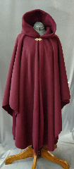 Cloak:2141, Cloak Style:Cape / Ruana, Cloak Color:Cranberry, Fiber / Weave:200 Wt Polar Fleece, Cloak Clasp:Vale - Goldtone, Hood Lining:Self-lining, Back Length:47.5", Neck Length:21", Seasons:Winter, Fall, Spring, Note:Lightweight and easy care, in a rich cranberry,<br>this full circle cloak is a great piece of spring outerwear.<br>Made  with some water resistance, this unlined cloak<br>makes a great accessory for everyday wear,<br>LARP or Renaissance Fair.<br>The cloak is machine washable, so throw it on<br>whenever you need some extra warmth..