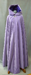 Cloak:2171, Cloak Style:Full Circle Cloak, Cloak Color:Lilac, Fiber / Weave:Cotton Velvet, Cloak Clasp:Ivy, Curly - Single hook - Silvertone, Hood Lining:Royal Purple Polyester Crushed Velvet, Back Length:58", Neck Length:22", Seasons:Fall, Spring, Winter, Note:This full circle cloak is luxurious and eye-catching!<br>The heavy pale purple cotton velvet<br>has a gorgeous sheen to it in direct light,<br>which the royal dark purple crushed velvet hood lining<br>both compliments and contrasts!<br>Finished with a handmade silver-tone curly ivy clasp..