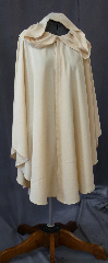 Cloak:2194, Cloak Style:Cape / Ruana, Cloak Color:Cream, Fiber / Weave:Polyester, Cloak Clasp:Alpine Knot - Goldtone, Hood Lining:Unlined, Back Length:40", Neck Length:21", Seasons:Summer, Fall, Spring, Note:Easy care polyester makes this cream ruana an<br>easy choice for a little extra warmth on a spring evening.<br>Machine washable cold gentle, tumble dry low.<br>Throw it on and go!.