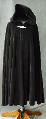 Cloak:2261, Cloak Style:Full Circle Cloak, Cloak Color:Black, Fiber / Weave:Cotton Velvet, washed, Cloak Clasp:Viking Bar, Hood Lining:Unlined, Back Length:46.5", Neck Length:22", Seasons:Winter, Fall, Spring, Note:This cloak was created from thick rich<br>washed cotton upholstery velvet.<br>Thicker than many wool coatings,<br>this velvet cloak provides significant warmth and wind resistance.<br> A pewter Viking Bar clasp provides the finishing touch.<br>Machine wash low, gentle, tumble dry low..