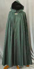 Cloak:2297, Cloak Style:Full Circle Cloak, Cloak Color:Hunter Green, Fiber / Weave:Cotton Twill, Cloak Clasp:Vale - Goldtone, Hood Lining:Unlined, Back Length:53", Neck Length:23", Seasons:Spring, Fall, Note:To preserve the deep hunter green color, this cloak has NOT been washed.<br>We recommend dry cleaning..