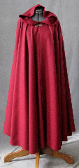 Cloak:2344, Cloak Style:Full Circle Cloak, Cloak Color:Dark Red, Fiber / Weave:Wool, Cloak Clasp:Antiquity, Hood Lining:Unlined, Back Length:48", Neck Length:23", Seasons:Fall, Spring.