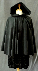 Cloak:2363, Cloak Style:Full Circle Short Cloak, Cloak Color:Very Dark Grey, Fiber / Weave:WindPro Fleece, Cloak Clasp:Plain Rope<br>Hook & Eye, Hood Lining:Self-lining, Back Length:28", Neck Length:23", Seasons:Winter, Fall, Spring, Note:This cloak is listed on sale due to surface flaws in the lining.<br>They will NOT affect appearance or wear of cloak. Please call us for details.