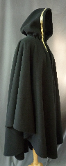 Cloak:2393, Cloak Style:Cape / Ruana, Cloak Color:Black with Celtic Knot, Twined,
Gold on Black trim, Fiber / Weave:Ripstop WindPro Sherling Fleece, Cloak Clasp:Plain Rope<br>Hook & Eye, Hood Lining:Self-lining, Back Length:48", Neck Length:23", Seasons:Winter, Fall, Spring, Note:Luxurious, functional, and economically friendly!<br>This windpro cloak blocks more wind than a basic fleece<br>and has a water repelling outer finish!It's perfect<br>for New England winters and cold, rainy, windy climates.<br>The inside of the fabric wicks up moisture keeping you dry and warm.<br>Machine washable cold gentle, tumble dry low<br>Throw it on and go!.