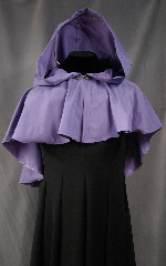 Cloak:2475, Cloak Style:Full Circle Short Cloak, Cloak Color:Lavender, Fiber / Weave:Peached Polyester Raincoat fabric, Cloak Clasp:Antiquity, Hood Lining:Unlined, Back Length:19.5", Neck Length:21", Seasons:Summer, Spring, Fall, Note:This short cloak is perfect for adding just<br>a touch of drama and elegance.<br>Made of a light weight Peached Polyester<br>Raincoat fabric that Sheds water!.