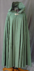 Cloak:2507, Cloak Style:Full Circle Cloak, Cloak Color:Sea Foam Green, Fiber / Weave:Cotton Twill with Lycra, Cloak Clasp:Triple Medallion, Hood Lining:Unlined, Back Length:48", Neck Length:24", Seasons:Spring, Fall.