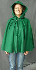 Cloak:2531, Cloak Style:Fuller Half Circle, Cloak Color:Emerald Green, Fiber / Weave:50% Cashmere / 50% wool, Cloak Clasp:Antiquity, Hood Lining:Unlined, Back Length:29", Neck Length:20", Seasons:Fall, Spring.
