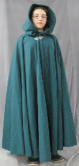 Cloak:2584, Cloak Style:Full Circle Cloak, Cloak Color:Spruce Blue-Green, Fiber / Weave:Double Layer Wool Flannel, Cloak Clasp:Gothic Heart, Hood Lining:Self-lining, Back Length:48", Neck Length:22", Seasons:Winter, Fall, Spring.