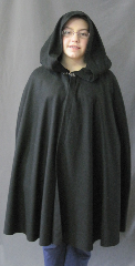 Cloak:2666, Cloak Style:Shaped Shoulder, Cloak Color:Black, Fiber / Weave:Light Weight 100% Wool Flatweave, Cloak Clasp:Vale, Hood Lining:Unlined, Back Length:35", Neck Length:21", Seasons:Fall, Spring, Note:Professional dry clean only.