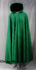Cloak:2765, Cloak Style:Full Circle Cloak, Cloak Color:Kelly Green, Fiber / Weave:80/20 Wool Blend, Cloak Clasp:Vale, Hood Lining:Black Silk Velvet, Back Length:53", Neck Length:22", Seasons:Winter, Fall, Spring, Note:This full circle cloak adds<br>a touch of drama and elegance.<br>Features a Black silk velvet lined hood,<br>finished off with a with a classic<br>Vale hook-and-eye clasp.<br>Dry Clean only..
