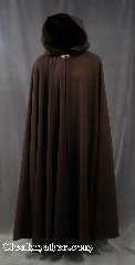 Cloak:2779, Cloak Style:Full Circle Cloak, Cloak Color:Soft Mushroom Brown, Fiber / Weave:80% Wool / 20% Nylon plush coating, Cloak Clasp:Vale, Hood Lining:Unlined, Back Length:55", Neck Length:22", Seasons:Southern Winter, Fall, Spring, Note:Cuddly soft full circle in a neutral<br>brown with dark grey tones,<br>this cloak drapes beautifully<br>and feels wonderful.<br>Dry clean..