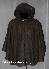 Cloak:2798, Cloak Style:Cape / Ruana, Cloak Color:Heathered Brown, Fiber / Weave:80% wool, 20% nylon, Cloak Clasp:Vale, Hood Lining:Unlined, Back Length:33", Neck Length:20", Seasons:Summer, Fall, Note:This Soft Heathered brown cloak<br>has a lovely drape and is perfect<br>for cool fall evenings.<br>Shallow cut sides allow for easy arm<br>movement for driving while still<br>providing coverage.<br>The heathered coloring allows for greater<br>depth of color to go with many outfits.<br>Dry Clean only..