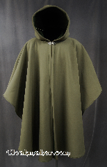 Cloak:2809, Cloak Style:Youth Ruana Shaped Shoulder Cloak, Cloak Color:Olive, Fiber / Weave:Power Shield / Polyester, Cloak Clasp:Vale, Hood Lining:Fleece, Back Length:43", Neck Length:23", Seasons:Winter, Spring, Fall, Note:Water resistant heavy duty<br>Power shield cloak in olive green.<br>Great for children and youths<br>who enjoy outdoor activities.<br>With a soft matching fleece lining<br>this cloak will keep you warm and<br>protected from most weather.<br>Machine washable tumble dry hang.<br>Note this cloak may not close on<br>adult shoulders.