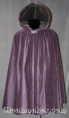 Cloak:2825, Cloak Style:Full Circle Short Cloak, Cloak Color:Lavender, Fiber / Weave:100% Cotton Velveteen, Cloak Clasp:Vale, Hood Lining:Grey Cotton Velvet, Back Length:37.5", Neck Length:20", Seasons:Spring, Fall, Note:This velveteen cloak is perfect<br>for a petite adult or child.<br>The hood is lined with light<br>grey velvet and completed with a<br>pewter hook-and-eye clasp.<br>Machine wash gentle.