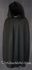 Cloak:2827, Cloak Style:Shaped Shoulder Cloak, Cloak Color:Dark Grey/Black, Fiber / Weave:100% Wool Suiting, Cloak Clasp:Alpine Knot - Silvertone, Hood Lining:Unlined, Back Length:45", Neck Length:17", Seasons:Spring, Fall, Note:This unlined cloak is perfect<br>for a  petite adult or child,<br> ideal for adding a touch<br>of elegance to a cool evening.<br>Machine washable hang to dry,<br>the outfit is finished with a silver-tone<br>pewter hook-and-eye clasp..