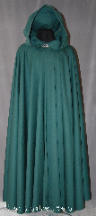 Cloak:2858, Cloak Style:Full Circle Cloak, Cloak Color:Green, Fiber / Weave:Heavier Wool Gabardine, Cloak Clasp:Vale, Hood Lining:Unlined, Back Length:55", Neck Length:22", Seasons:Spring, Fall, Note:This midweight cloak has a dramatic swoosh<br>and soft gabardine fabric. It's wonderful<br>for a picnic or fall outing but light<br>enough to wear indoors for a fun event.<br>Dry clean only..