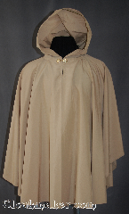 Cloak:2868, Cloak Style:Ruana Pullover Cloak, Cloak Color:Khaki, Fiber / Weave:Supplex Nylon, Cloak Clasp:Alpine Knot - Goldtone, Hood Lining:Unlined, Back Length:33.5", Neck Length:23.5", Seasons:Spring, Fall, Note:This light weight water proof poncho,<br>with its keyhole neck and goldtone<br>Alpine hook and eye clasp,<br>is ideal for a rainy fall evening.<br>Machine washable..