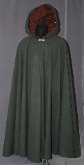 Cloak:2903, Cloak Style:Full Circle Cloak, Cloak Color:Hunter Green, Fiber / Weave:Poly Satin Moleskin, Cloak Clasp:Vale, Hood Lining:Brown Moleskin, Back Length:49.5", Neck Length:19", Seasons:Fall, Spring, Note:With a lavish feel all over, this soft<br>hunter green robe will get complements<br>everywhere you go. The cloak<br>is accented with a soft brown<br>lined hood, and silver tone<br>Vale hook and eye clasp.<br>Machine washable..