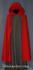 Cloak:2947, Cloak Style:Half Circle Shaped Shoulder Cloak, Cloak Color:Red, Fiber / Weave:80% Wool / 20% Nylon BrokenTwill Weave, Cloak Clasp:Hook & Eye (hidden), Hood Lining:Unlined, Back Length:51", Neck Length:20", Seasons:Fall, Spring, Southern Winter, Note:This gorgeous wool blend<br>broken twill weave cloak<br>is a fun touch for those cool<br>evenings outdoor events.<br>A cross between a cape and<br>a cloak, open in the front<br>for ease of movement<br>for unhindered use of your arms<br>while showing off your garments.<br>Dry clean only.<br>Pictured with robe R291 sold separately..