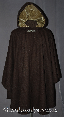 Cloak:2964, Cloak Style:Cape / Ruana, Cloak Color:Brown, Fiber / Weave:80% Wool / 20% Nylon, Cloak Clasp:Gothic Heart, Hood Lining:Olive Green Cotton Velvet, Back Length:39.5", Neck Length:22", Seasons:Fall, Spring, Note:This rustic brown ruana cloak has an<br>olive green velvet lining.<br>Made of mid-weight with shortened sides<br>allowing for a a wide range of movement.<br>Perfect for driving on cool days.<br>Accented with a Silver tone gothic heart<br>hook-and-eye clasp.<br>Dry Clean only..