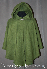 Cloak:2968, Cloak Style:Cape / Ruana, Cloak Color:Meadow Green, Fiber / Weave:100% Wool, Cloak Clasp:Vale, Hood Lining:Unlined, Back Length:34", Neck Length:23", Seasons:Fall, Spring, Southern Winter, Winter, Note:This gorgeous 100% wool<br>meadow green ruana is perfect<br>for driving to those cool evenings<br>outdoor events.<br>A cross between a cape and a cloak,<br>a ruana is a great way to keep warm<br>while frequent, unhindered use of<br>your arms is needed.<br>The sides reach with an overarm of 24"<br>and accented with a vale hook-and-eye clasp.<br>Dry clean only..