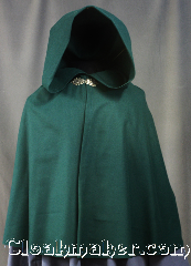 Cloak:2970, Cloak Style:Shaped Shoulder Cloak - Short, Cloak Color:Hunter / Dartmouth Green, Fiber / Weave:100% Wool, Cloak Clasp:Gothic Heart, Hood Lining:Unlined, Back Length:26", Neck Length:17.5", Seasons:Fall, Spring, Note:The perfect starter cloak for a child<br>or young adult.<br>Made of 100% lightweight wool<br>in a classic hunter/ Dartmouth green.<br>Tailored shoulders for a secure fit<br>and accented with a<br>gothic heart hook and eye clasp.<br>Sized for play and walking.<br>Dry clean only.