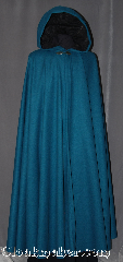 Cloak:2997, Cloak Style:Full Circle Cloak, Cloak Color:Teal, Fiber / Weave:100% Wool, Cloak Clasp:Leaf Straight - Antique Silvertone, Hood Lining:Leaf Patterned Velvet, Back Length:55", Neck Length:22", Seasons:Fall, Spring, Southern Winter, Note:Perfect for adding just a touch of drama<br>and elegance to a cool fall evening.<br>This teal full circle cloak is made of<br>100% soft mid-weight teal wool.<br>The hood is lined with a leaf<br>patterned velvet to match the<br>Leaf Straight Antique Silvertone<br>hook and eye clasp.<br>Dry clean only..