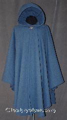 Cloak:3013, Cloak Style:Ruana, Cloak Color:Light Blue, Fiber / Weave:Windpro Waffle Fleece<br>(Wool-like exterior), Cloak Clasp:Vale, Hood Lining:Inner layer fleece, Back Length:49", Neck Length:23", Seasons:Fall, Spring, Southern Winter, Winter, Note:Luxurious and functional this windpro<br>ruana cloak blocks more wind<br>than a basic fleece and has<br>a water-repelling outer finish!<br>It's perfect for New England winters<br>and cold, rainy, windy climates.<br>The inside of the fabric wicks up<br>moisture keeping you dry and warm.<br>The back measures 49" and the front<br>is 43", and it is 37.5" over the arms.<br>Machine washable cold gentle,<br>tumble dry low.<br>Throw it on and go!.