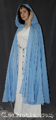 Cloak:3099, Cloak Style:Full Circle Cloak, Cloak Color:Light Blue, Fiber / Weave:Linen, Cloak Clasp:Hidden Hook & Eye, Hood Lining:Unlined, Back Length:51", Neck Length:23", Seasons:Summer, Fall, Spring, Note:Lightweight and easy care,<br>in a elegant light blue,<br>this full circle cloak is a great piece<br>of spring outerwear.<br>Made of breathable linen,<br>this unlined cloak makes<br>a great accessory for everyday wear,<br>LARP or Renaissance Fair.<br>The cloak is machine washable.