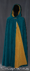 Cloak:3135, Cloak Style:Full Circle Cloak, Cloak Color:Teal Blue / mustard yellow, Fiber / Weave:Windblock Polar Fleece, Cloak Clasp:Triple Medallion, Hood Lining:Doubled sided fabric with<br> mustard finish on the inside, Back Length:52", Neck Length:22", Seasons:Fall, Spring, Southern Winter, Winter, Note:A one of a kind Full circle cloak<br>made from the warmest<br>fabric you can find.<br>Designed to block cold winter<br>winds and resist water.<br>This fleece is two tone<br>discontinued color combination<br>of teal on the outside and<br>mustard on the inside<br>for that added pop of color.<br>Machine washable<br>NEVER DRY CLEAN..