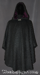 Cloak:3184, Cloak Style:Shaped Shoulder Ruana Cloak, Cloak Color:Grey Speckled, Fiber / Weave:Wool Blend, Cloak Clasp:Vale, Hood Lining:Crushed Purple Velvet, Back Length:42.5" back<br>27" overarm, Neck Length:19.5", Seasons:Fall, Spring, Note:A unique grey wool shape shoulder<br>ruana cloak is the perfect for a youth<br>or young adult.<br>Made of a wool blend and speckled<br>heather of various colors.<br>The hood is lined in a soft crushed<br>purple velvet for added warmth.<br>This ruana makes a wonderful<br>play/hiking cloak with shorter sides<br>for easy arm mobility.<br> Spot or dry clean only..