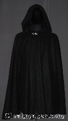 Cloak:3276, Cloak Style:full Circle Cloak, Cloak Color:Black, Fiber / Weave:Economy Fleece, Cloak Clasp:Vale, Hood Lining:Unlined, Back Length:41", Neck Length:20.5", Seasons:Southern Winter, Fall, Spring, Note:Elegant and economically friendly,<br>this full circle black polyester<br>economy fleece cloak bridges the<br>seasons, serving beautifully in<br>the Spring and Fall.<br>Machine washable..