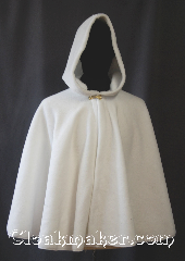 Cloak:3405, Cloak Style:Full Circle Cloak Short, Cloak Color:Snow White, Fiber / Weave:Fleece shearling, Cloak Clasp:Alpine Knot - Goldtone, Hood Lining:Unlined white shearling<br>interior double sided fabric, Back Length:28", Neck Length:21", Seasons:Southern Winter, Fall, Note:Envelope yourself in a fluffy<br>snow white short full circle cloak<br>for the holidays.<br>Perfect for children to adults<br>made of fleece shearling<br>with a gold alpine knot clasp.<br>Machine washable..