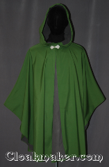 Cloak:3495, Cloak Style:Shape shoulder<br>Ruana raincoat, Cloak Color:Green, Fiber / Weave:3 layer ultrex, Cloak Clasp:Matt Lise, Hood Lining:Unlined grey fleece interior<br> double sided fabric, Back Length:40"back<br>25" overarm, Neck Length:24", Seasons:Winter, Southern Winter, Fall, Spring, Note:You will be sining in the rain in this<br>waterproof ultrex ruana cloak.<br>The 3 layered fabric has a<br>green crosshatched outer lining<br>and an absorbent grey fleece interior,<br>with a thin windblocking material in between.<br>A cross between a cape and a cloak,<br>a ruana is a great way to keep warm when<br>frequent, unhindered use of your arms is needed.<br>Ruanas make great driving cloaks!<br>Machine wash cold..