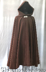 Cloak:3568, Cloak Style:Full Circle Cloak, Cloak Color:Dark Brown/Rust, Fiber / Weave:Wool Blend, Cloak Clasp:Triple Medallion, Hood Lining:Dark Brown/Rust Velvet, Back Length:45", Neck Length:21.5", Seasons:Fall, Spring, Southern Winter, Note:An incredible rich dark brown with hints<br>of rust, this full circle cloak has a<br>soft wool texture with a classic look.<br>It is heavy.<br>Perfect for cold evenings and accented<br>with a silvertone triple medallion clasp.<br>Dry clean only..