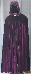 Cloak:3569, Cloak Style:Full Circle Cloak, Cloak Color:Royal Purple, Fiber / Weave:Velvet, Cloak Clasp:Vale, Hood Lining:Unlined, Back Length:59", Neck Length:21", Seasons:Spring, Fall, Summer, Note:This royal purple velvet full circle cloak<br>has a lovely lightweight flow and feel.<br>Perfect for cool evenings or an<br>accent to that outfit or costume.<br>Accented with a silvertone vale clasp.<br>Best of all machine washable..