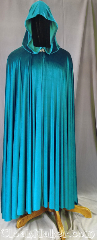 Cloak:3575, Cloak Style:Full Circle Cloak, Cloak Color:Teal, Fiber / Weave:Polyester Velvet, Cloak Clasp:Vale, Hood Lining:Unlined, Back Length:53", Neck Length:27", Seasons:Spring, Fall, Summer, Note:This teal velvet full circle cloak has a<br>lovely lightweight flow and feel.<br>Perfect for cool evenings or an<br>accent to that outfit or costume.<br>Accented with a silvertone vale clasp.<br>Best of all machine washable..