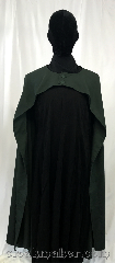 Cloak:3581, Cloak Style:Half Circle, Cloak Color:Pine Green, Fiber / Weave:100% Wool, Cloak Clasp:Buttons, Hood Lining:N/A, Back Length:52", Neck Length:19", Seasons:Spring, Fall, Summer, Note:A light weight cloak designed to show-off<br>what's underneath, whether that be a<br>suit of armor or a beautiful gown.<br>And no hood to get in the way!<br>The color is complimentary to most greens,<br>from the yellow to the blue hues.<br>100% Wool with easy care..