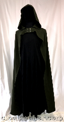 Cloak:3585, Cloak Style:Half Circle, Cloak Color:Dark Green, Fiber / Weave:Polyester, Cloak Clasp:Buttons, Hood Lining:Unlined, Back Length:51", Neck Length:22", Seasons:Spring, Fall, Note:A light weight Hobbit cloak,<br>or knight's cloak, designed to<br>show-off what's underneath,<br>whether that be a suit of armor<br>or a beautiful gown..