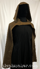 Cloak:3589, Cloak Style:Half Circle, Cloak Color:Light Brown, Fiber / Weave:Wool, Cloak Clasp:Buttons added upon order, Hood Lining:Unlined, Back Length:39", Neck Length:20", Seasons:Spring, Fall, Summer, Note:A light weight Hobbit cloak,<br>or knight's cloak, designed to<br>show-off what's underneath,<br>whether that be a suit of armor<br>or a beautiful gown..