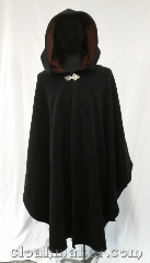 Cloak:3613, Cloak Style:Ruana Shape Shoulder Cloak, Cloak Color:Black, Fiber / Weave:Wind Block fleece, Cloak Clasp:Triple Medallion, Hood Lining:Self lining Brown, Back Length:43", Neck Length:23", Seasons:Winter, Southern Winter, Spring, Fall, Note:This is the ruana shaped-shoulder cloak<br>for any outdoor lover.<br>Wind proof and water proof,<br>it is made with the finest neoprene<br>membrane pressed between two<br>of the softest layers of fleece.<br>A treat to wear and handsome,<br>as well as useful.<br>A good brushing can get out most dirt,<br>but Handwash only as needed, drip dry..