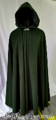 Cloak:3620, Cloak Style:Full Circle Cloak, Cloak Color:Deep Mossy Hunter Green, Fiber / Weave:100% Wool, Cloak Clasp:Triple Medallion, Hood Lining:Green cotton/polyester moleskin, Back Length:58", Neck Length:23", Seasons:Southern Winter, Spring, Fall, Winter, Note:This full circle cloak is a beautiful deep<br>mossy hunter green color with a<br>green cotton/polyester moleskin hood lining.<br>Like the shadows lining the<br>undersides of forest trees.<br>This cloak will keep you safe and<br>warm from the cold and chilly winds.<br>Dry clean only..