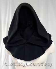 Cloak:3636, Cloak Style:Half Circle, Cloak Color:Black, Fiber / Weave:Polyester fleece, Cloak Clasp:Hook and eye, Hood Lining:Unlined, Back Length:9", Neck Length:22.5", Seasons:Southern Winter, Spring, Fall, Note:This short cowl style cloak is great for<br>wearing over other costuming pieces<br>that need a dramatic hood.<br>Think Kylo Ren.<br>Machine wash cold and tumble dry..
